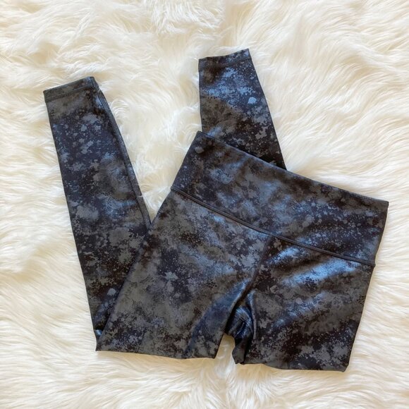 Athleta Gray Silver Metallic Pearl Shine Elation Misty Lace High Waist Leggings - Picture 2 of 9